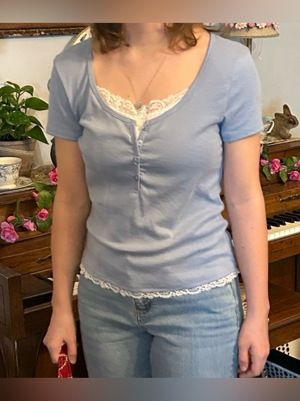 Pink Republic Lace Trimmed Top